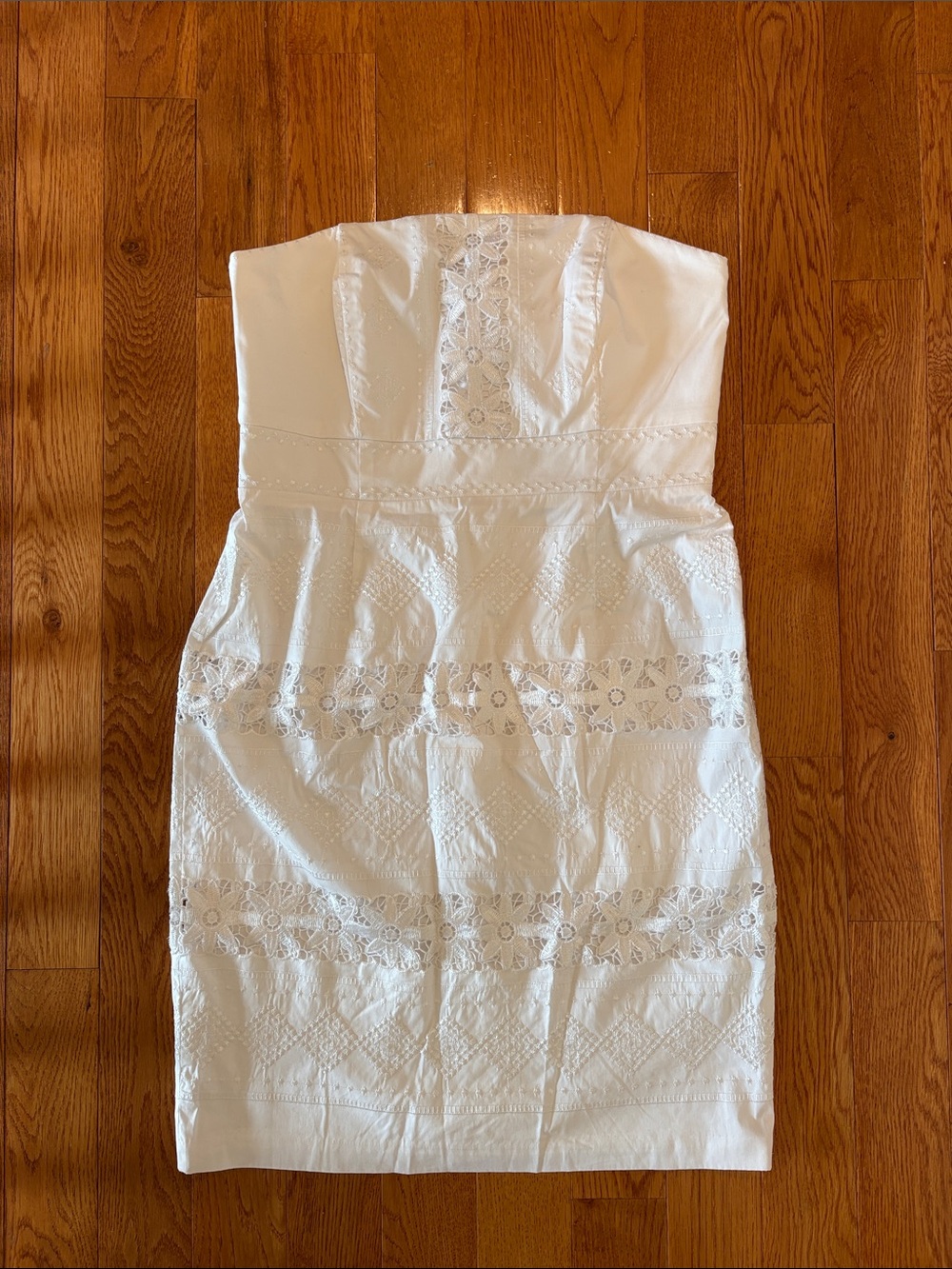 White strapless eyelet dress